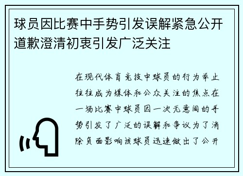 球员因比赛中手势引发误解紧急公开道歉澄清初衷引发广泛关注